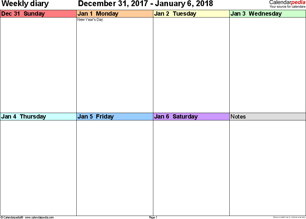 Weekly Calendar 2018
