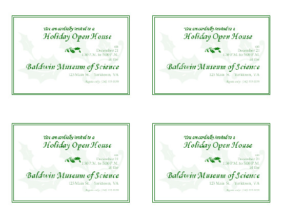 Holiday open house invitation 4 per page