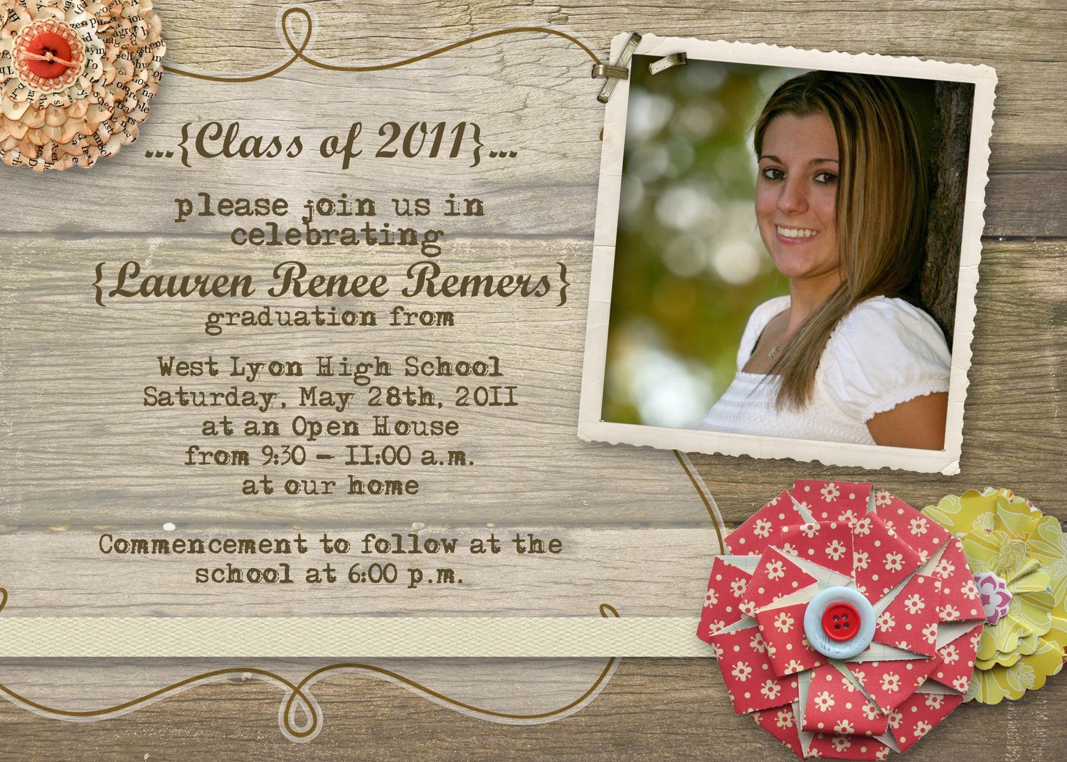 Rustic Graduation Open House Invitation by gwenmariedesigns