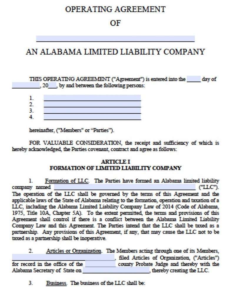 Free Alabama LLC Operating Agreement Template PDF