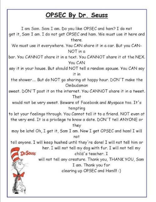 Dr Seuss does OPSEC Supporting the Support back home