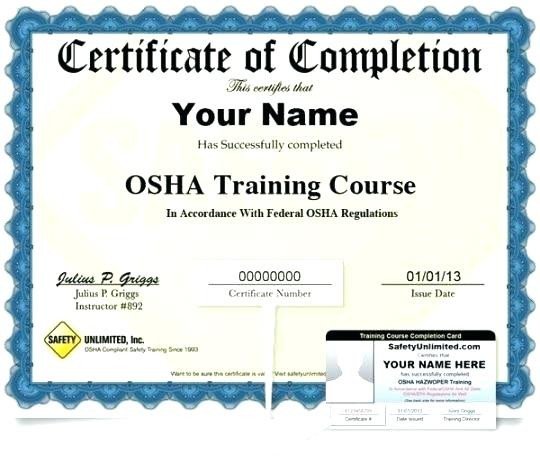 Osha 10 certificate template