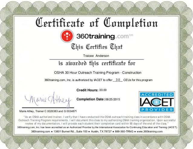 OSHA 30 Certificate