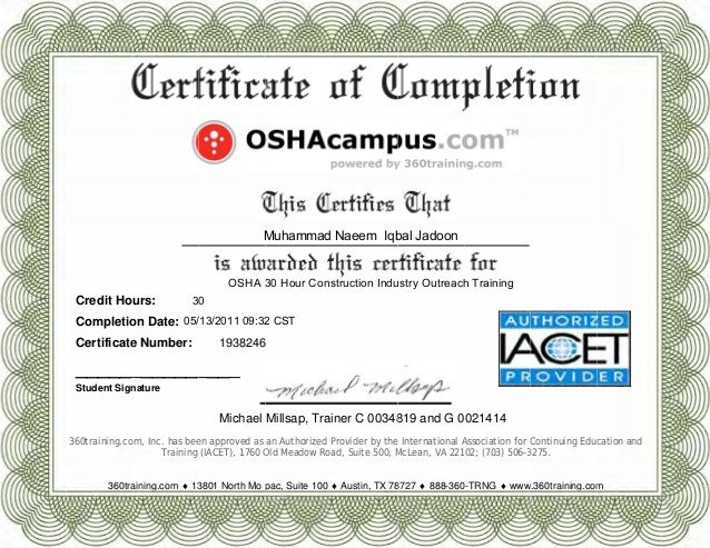 Osha certificate