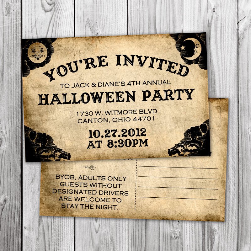 Vintage Ouija Board Halloween Invitation Postcard w Printable