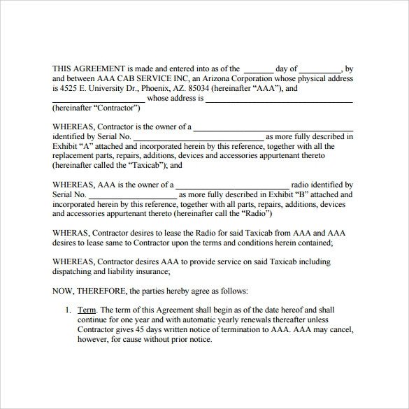 Owner Operator Lease Agreement Templates 6 Samples