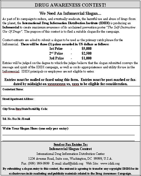 Contest Entry Form sample contest entry form template