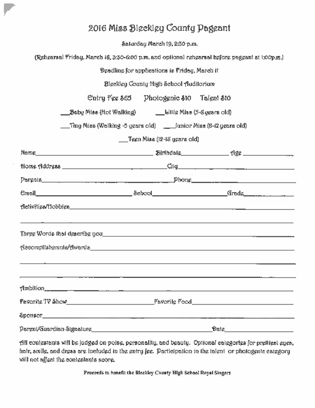 Miss Bleckley County Pageant March 19 Events