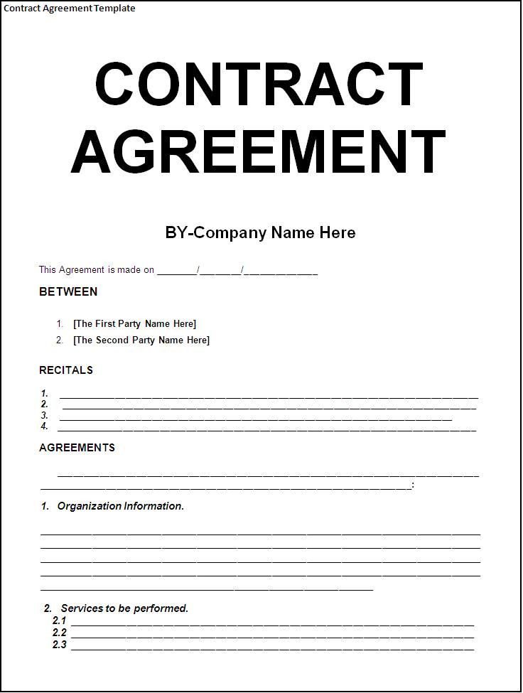 Free Download Blank Contract Agreement Form Sample for