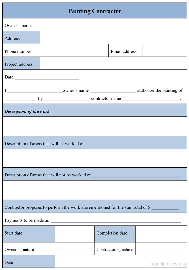 Painting Contractor Form Sample Forms