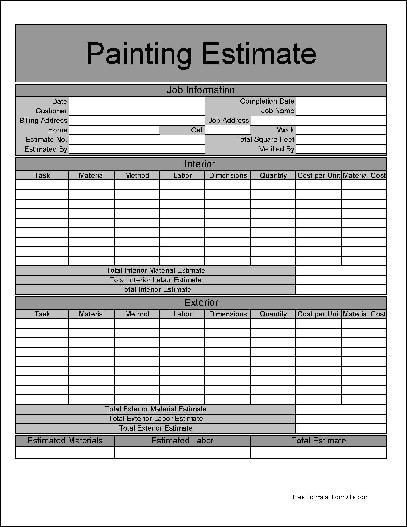 Printable Job Estimate Forms