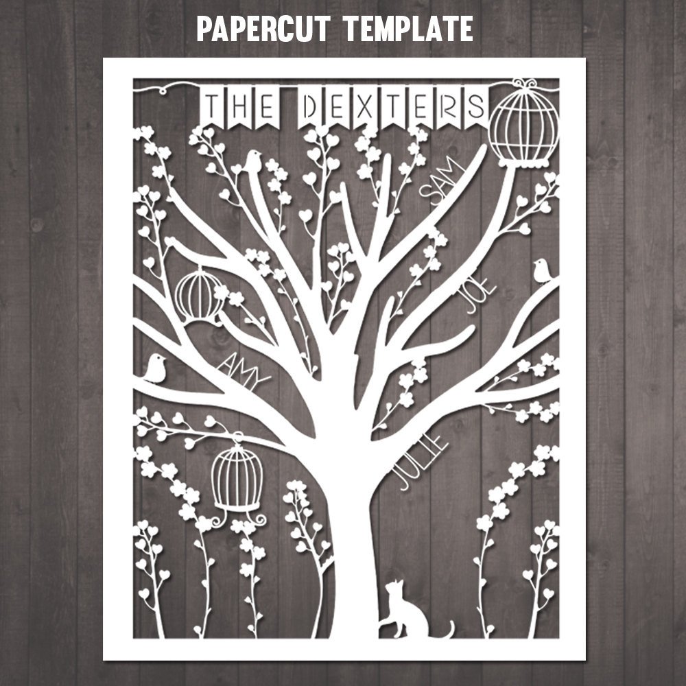 DIY Family Tree Papercut Template personalised family tree