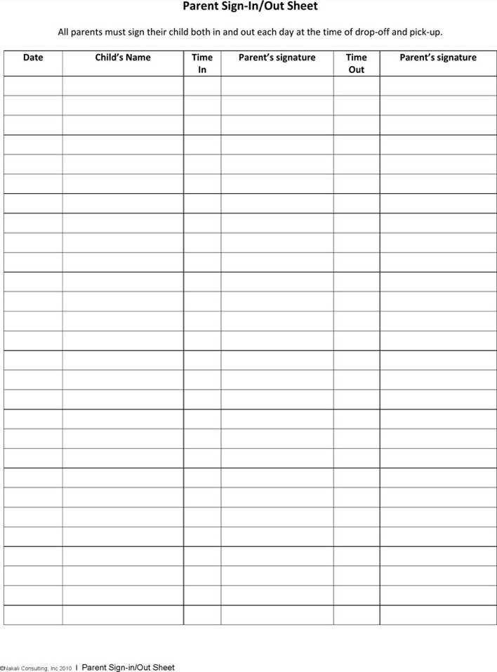 Download Parent Sign in out Sheet for Free TidyTemplates