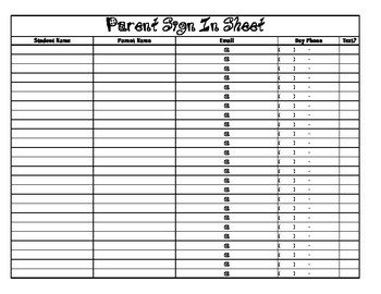 Parent Night Sign In Sheet by Taylor Time