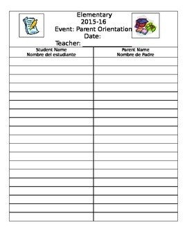 Parent Sign In sheet English and Spanish by A to Z