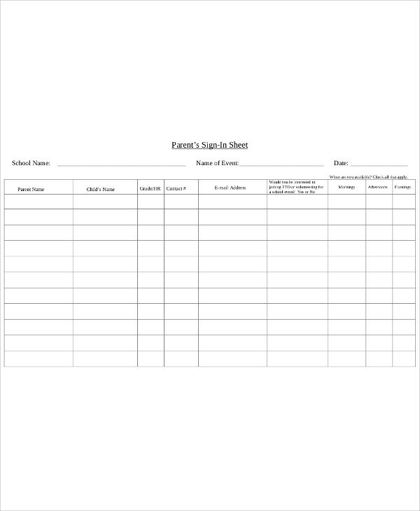 Sample Printable Sign In Sheet 10 Examples in Word PDF