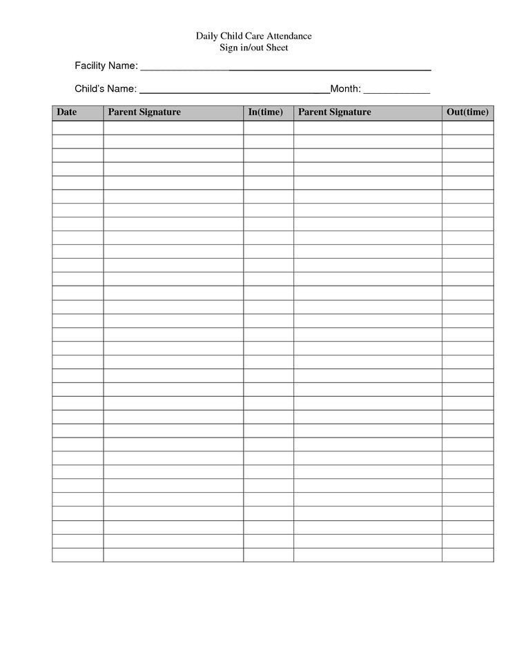 template for BABYSITTER PARENTS SIGN IN OUT TIME SHEET