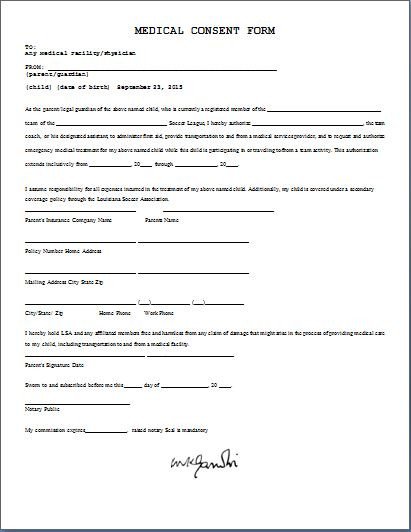 Printable MS Word Parent Consent Forms