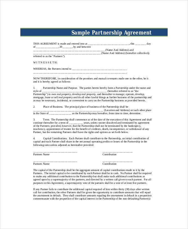 Business Partnership Agreement 11 Free PDF Word