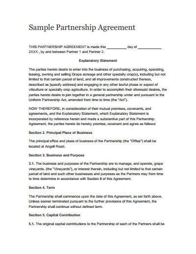 Partnership Agreement Template Free Download Create