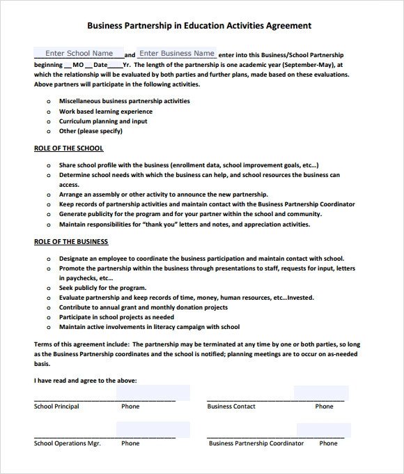 Sample Business Partnership Agreement – 10 Documents In