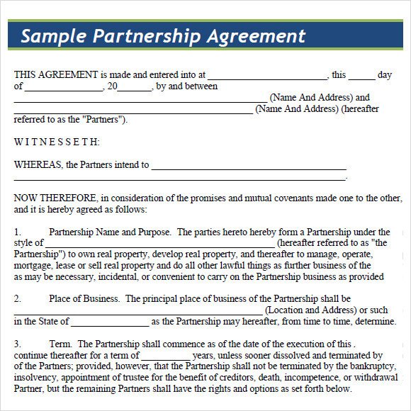 Sample Partnership Agreement 15 Documents in PDF Word