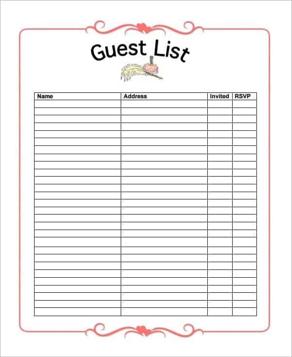 10 Party guest list templates Word Excel PDF Formats