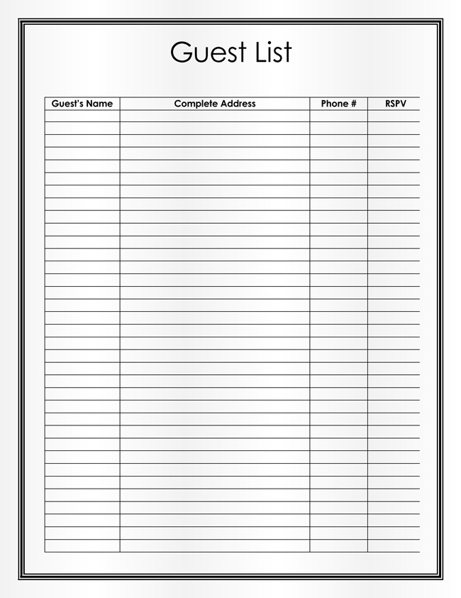 Free Wedding Guest List Templates for Word and Excel
