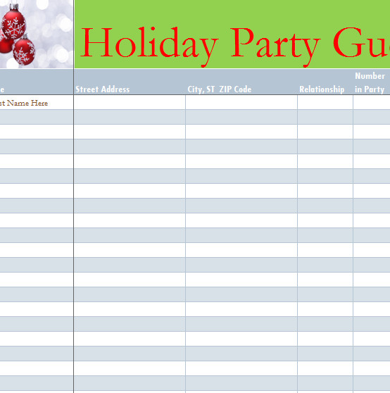 Holiday Party Guest List My Excel Templates