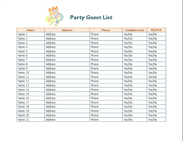 Party guest list