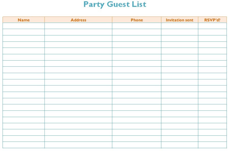 Party Guest List Template Sample