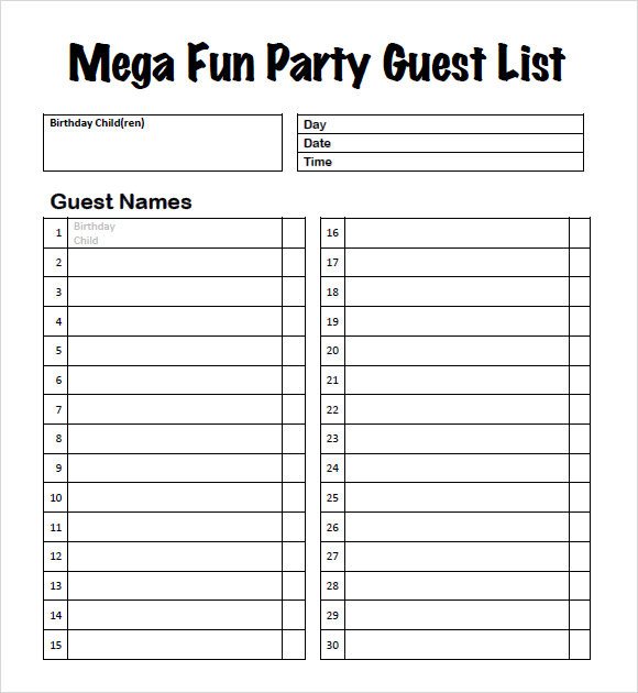 Sample Guest List 8 Documents In PDF Word Excel
