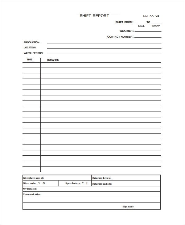 10 Shift Report Templates Word PDF Pages