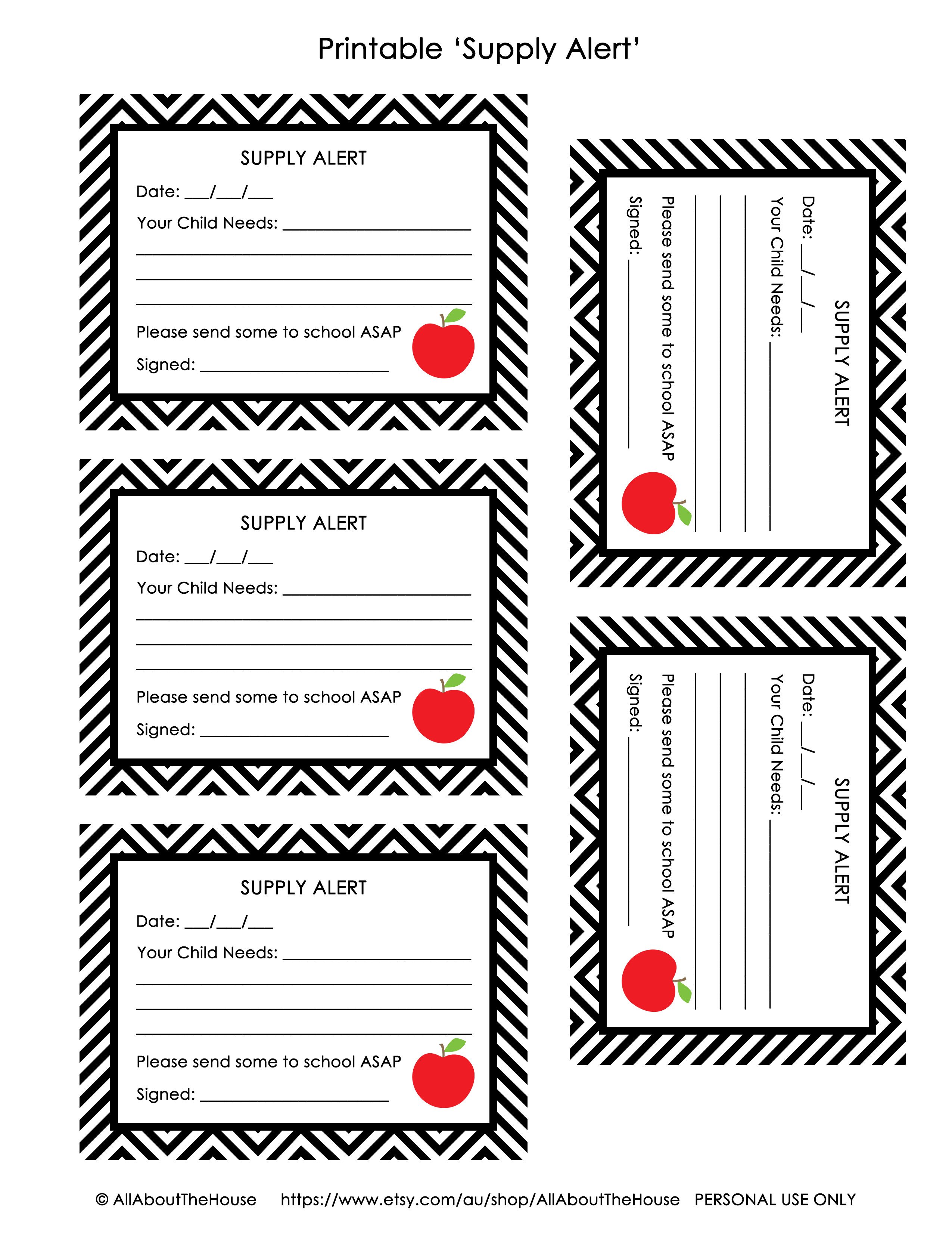 FREE Printable Hall Pass and Supply Alert Cards
