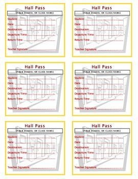 Products are printable and editable Hall Pass only
