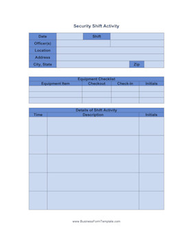 Security Shift Activity Template