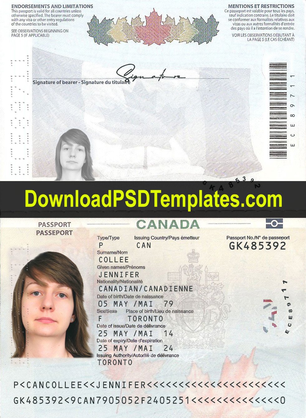 Canada Passport Template [Download CA Passport PSD]