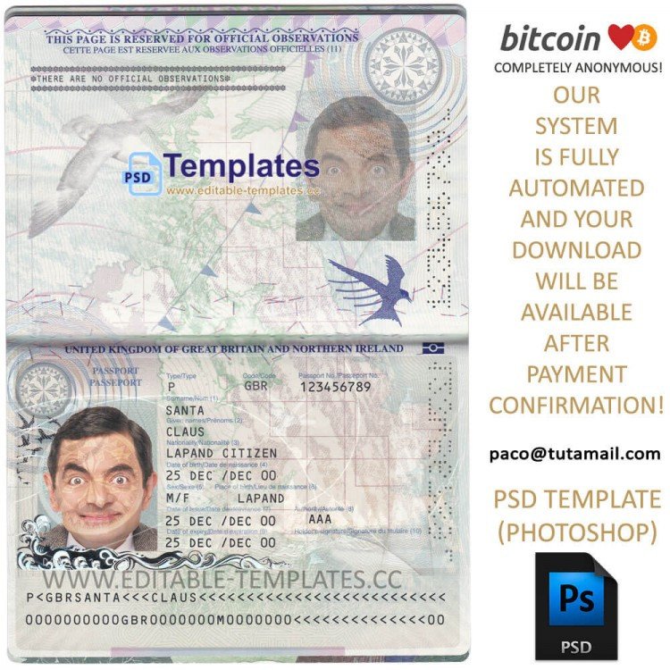 Fully editable UK Passport PSD Template