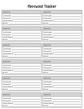 Password Keeper Printable for Student Notebook by Charly