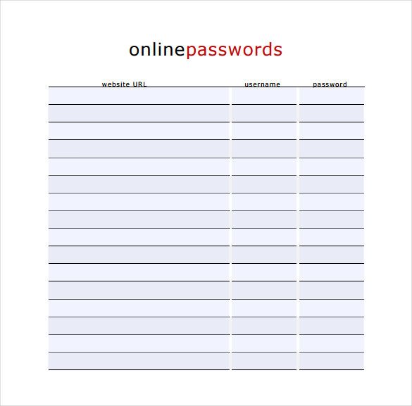 Password Log Templates