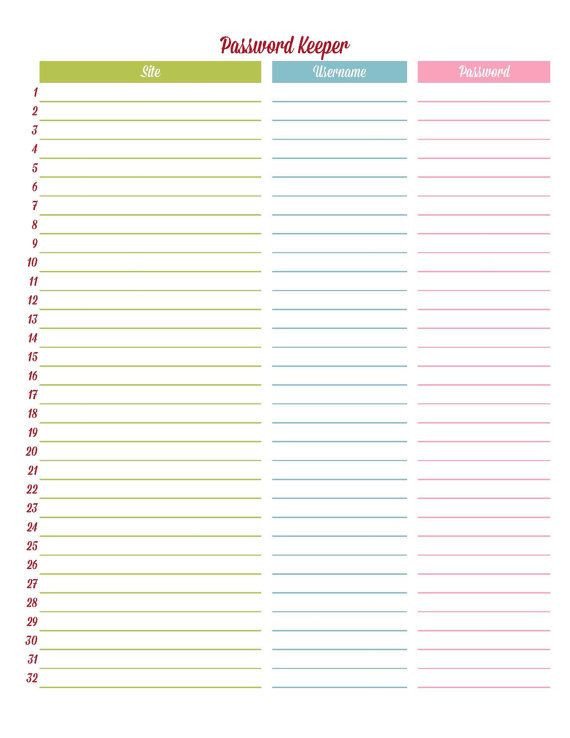 Password Tracker Editable Printable PDF Instant by