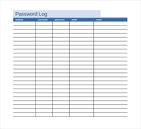 Sample Password Log Template 3 Free Documents in PDF