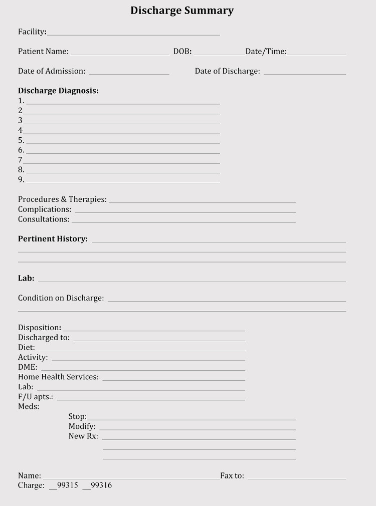 11 FREE Discharge Summary Forms in General Format