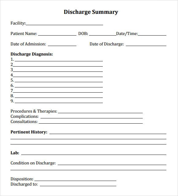 8 Sample Discharge Summary Templates PDF Word