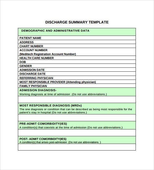 Sample Discharge Summary 10 Documents In PDF Word