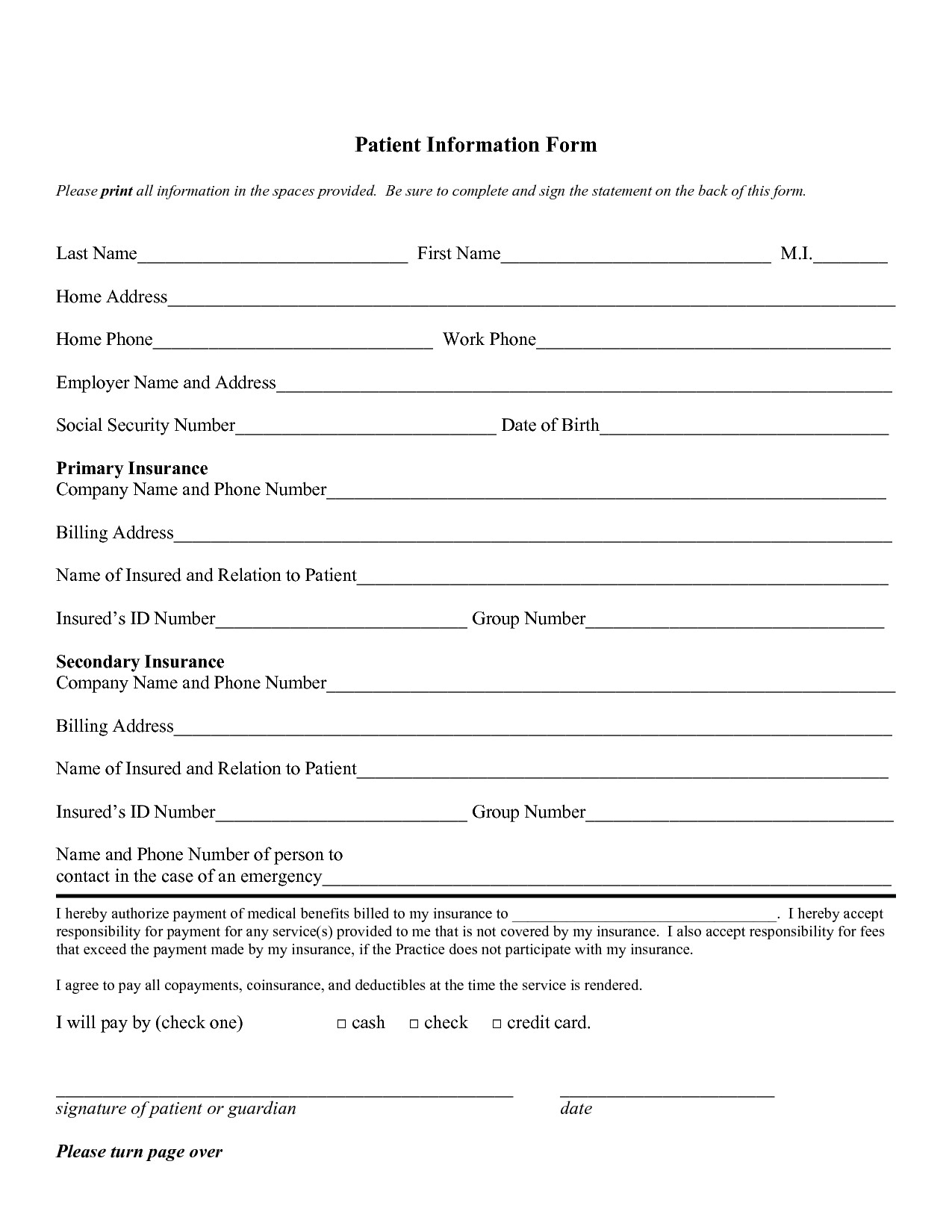 Free Personal Information Forms