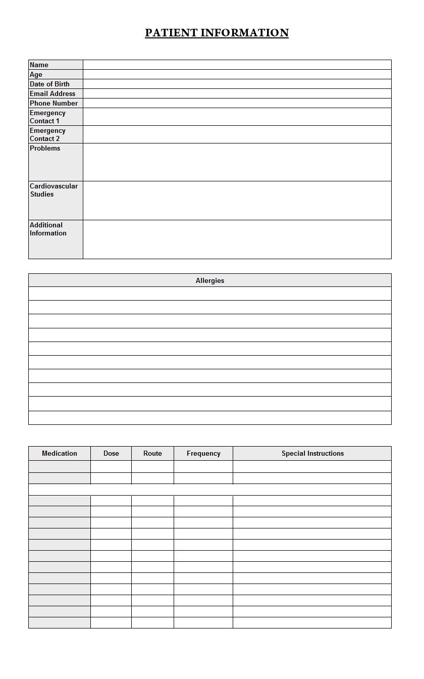 Patient Information Word Template Template Sample