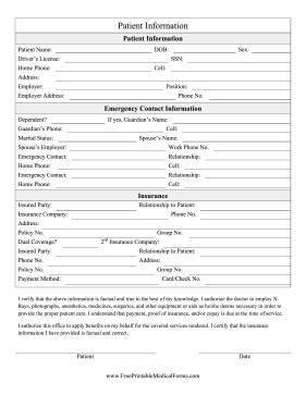 Printable Patient Information Form