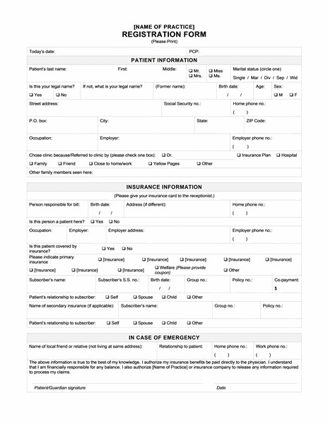 Sample Patient Registration Form