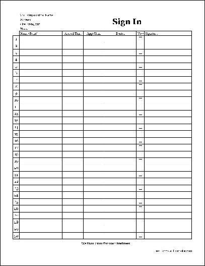 Free Easy Copy Basic pany Patient Sign In Sheet with
